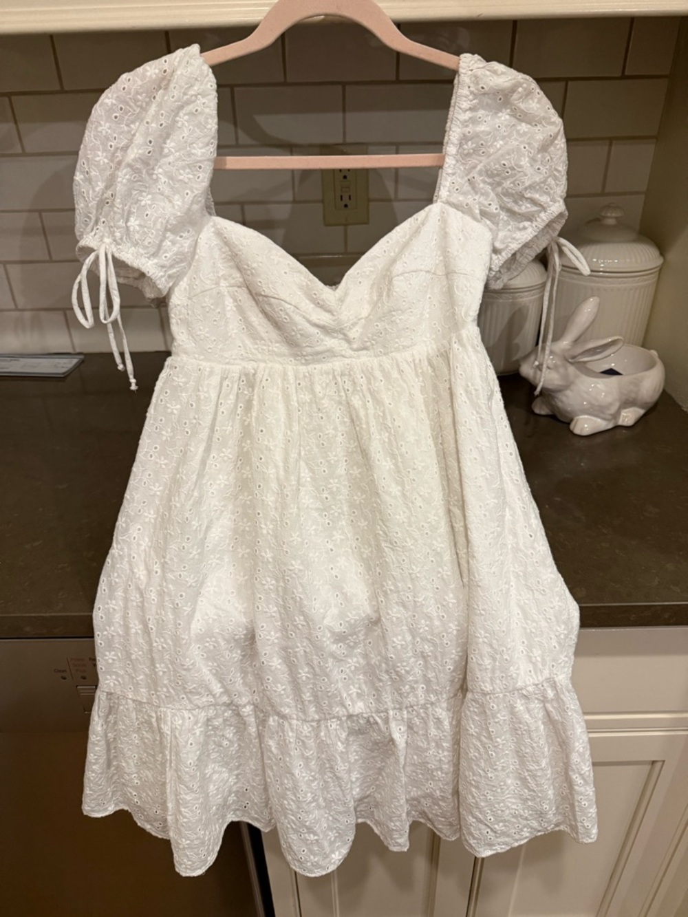 Olivaceous White Eyelet Sun Dress with Elastic Back